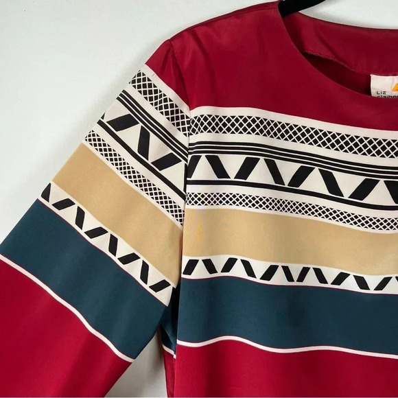 Vintage Liz Claiborne Blouse Red Shoulder Pads Geometric 80s Long Sleeve Size 10 - Picture 5 of 12